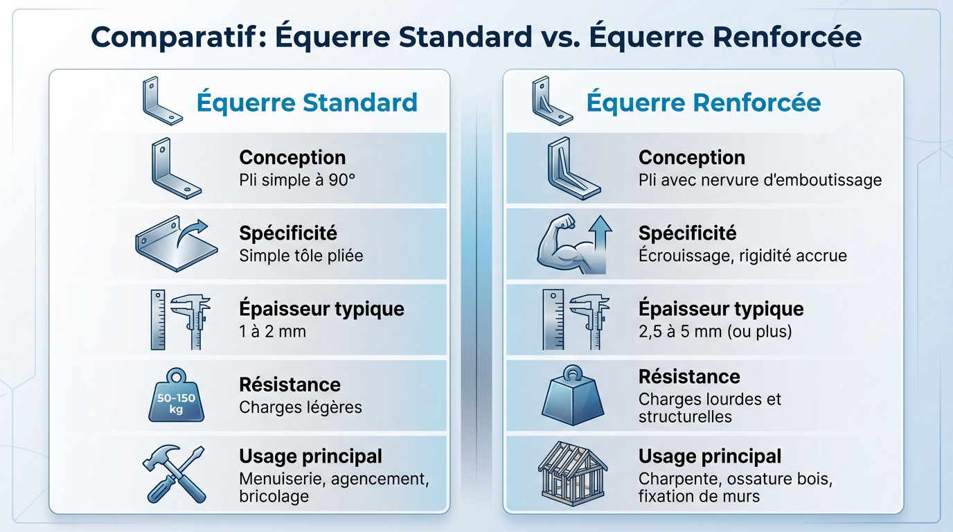 Comparatif entre des équerres métalliques standard et renforcées